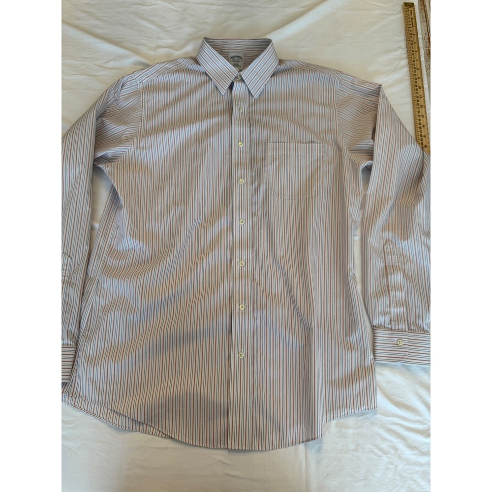 Brooks Brothers Slim Fit Non-Iron Shirt Mens 16.5 35 Blue White Stripe Cotton